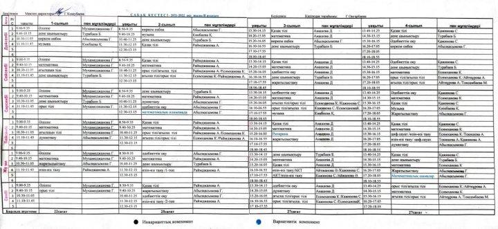Сабақ кестесі 2021-2022 оқу жылы