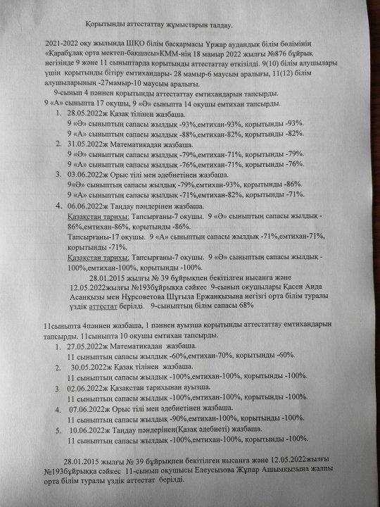 Қортынды аттестаттау жұмыстарын талдау